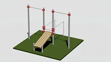 Два турника, брусья овальные, скамья для пресса